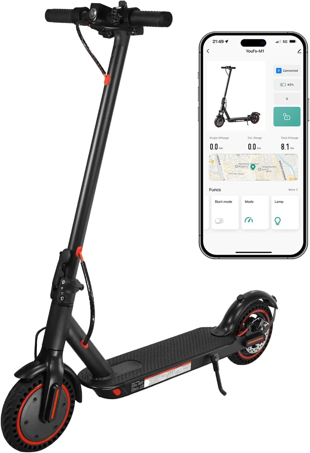 8.5-inch Foldable Adult Electric Scooter with APP, 350W Motor, 7.8/10.4Ah Lithium Battery, Max 17-21 Miles Long Range, 18Mph Top Speed Kick Scooter