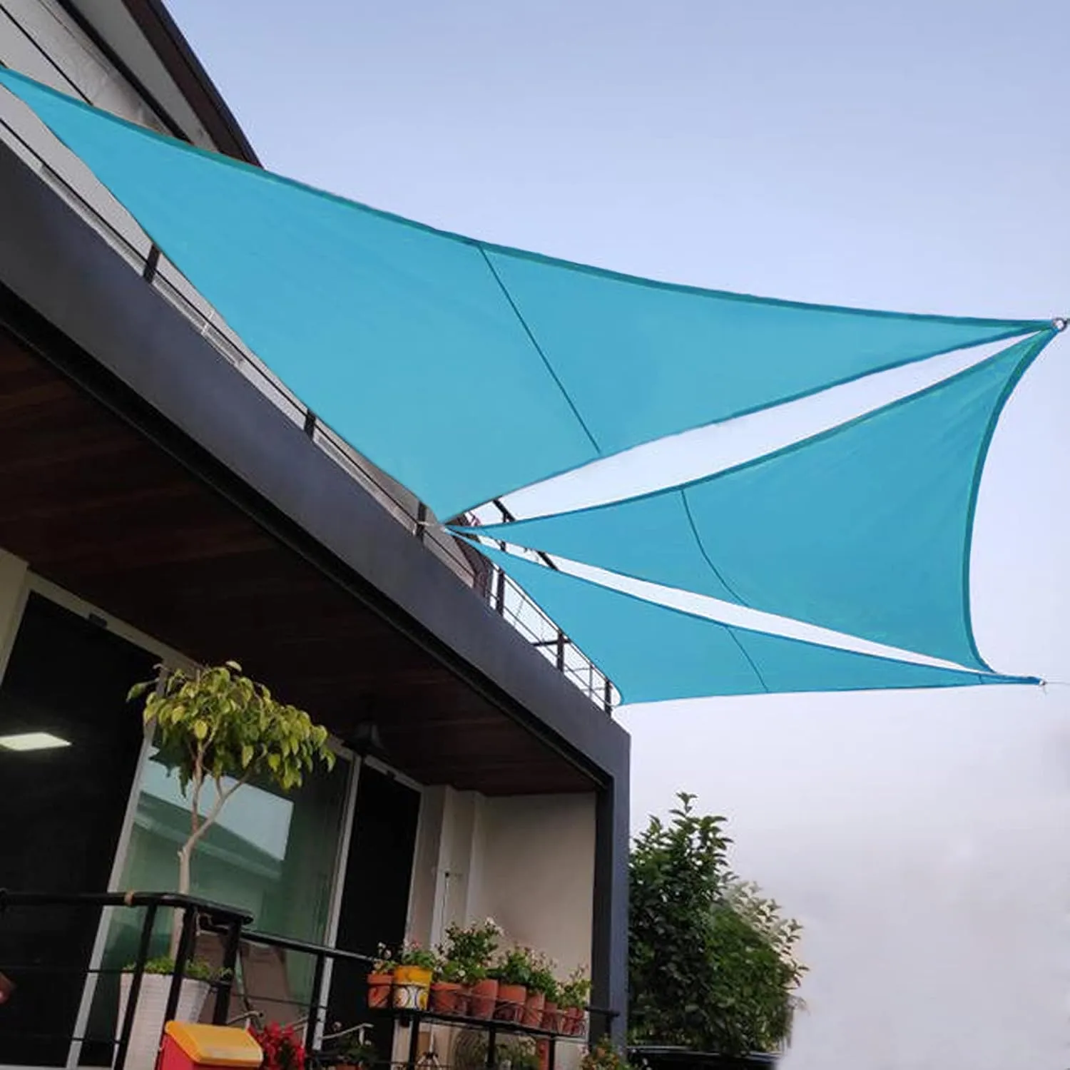 ACCREST Sun Shade Sail Waterproof 6.5'×6.5'×6.5' Triangle Shade Sail 98% UV Block Canopy Awning for Patio Backyard Lawn Garden Outdoor Activities-Lake Blue