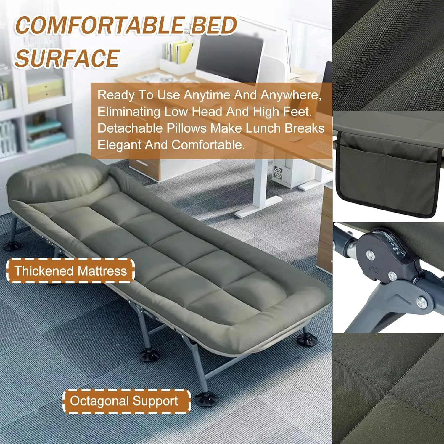 Adjustable Adult Lounge Chair with Mattress,Travel Camping Cot,Tent Folding Cot for Sleeping and Beach Vocation (Color : Green, Size : 180x65cm)