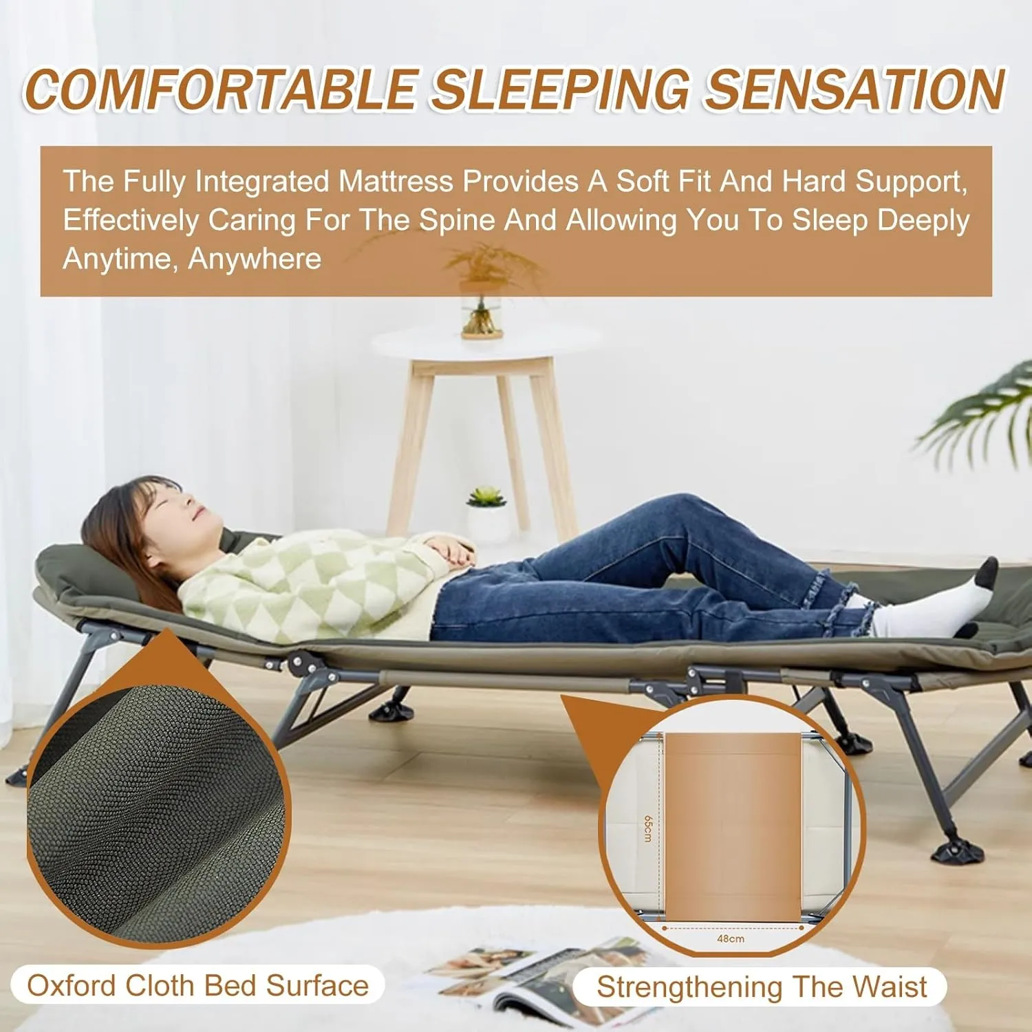 Adjustable Adult Lounge Chair with Mattress,Travel Camping Cot,Tent Folding Cot for Sleeping and Beach Vocation (Color : Green, Size : 180x65cm)