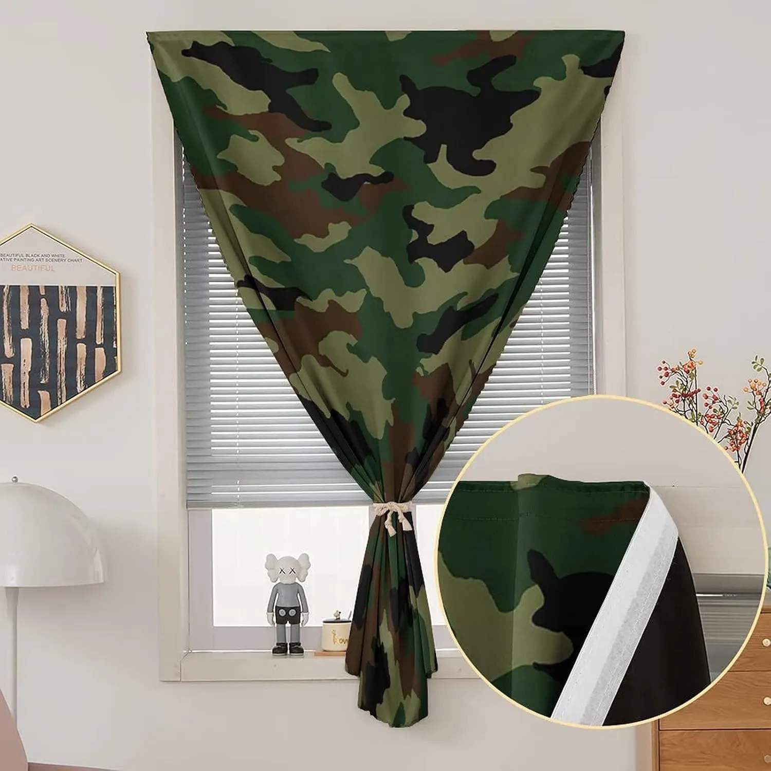 Adjustable Blackout Shades, Camo Portable Blackout Curtain, Fashionable Graphic Uniform Inspired Camouflage Clothing Print Temporary Blackout Blinds,35W x63L Inch, for Bathroom Living Room Bedroom