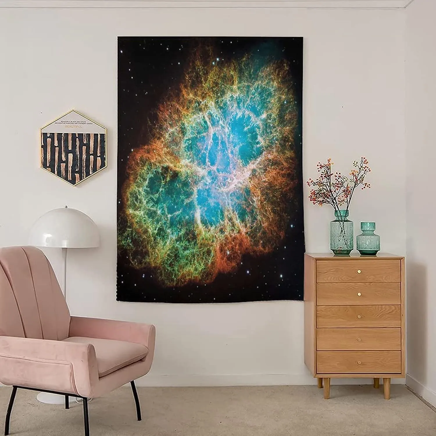Adjustable Blackout Shades, Outer Space Portable Blackout Curtain, Crab Nebula in Early Age Clean Version Print Living Room Bedroom Window Drapes,24W x40L Inches, for Nursery,Children Kids Bedroom