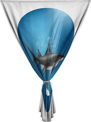 Adjustable Blackout Shades, Shark Portable Blackout Curtain, Shark in Sea with Sun Rays in Circle Aquatic Underwater Print Living Room Bedroom Window Drapes,59W x84L Inches, for Bathroom Bedroom