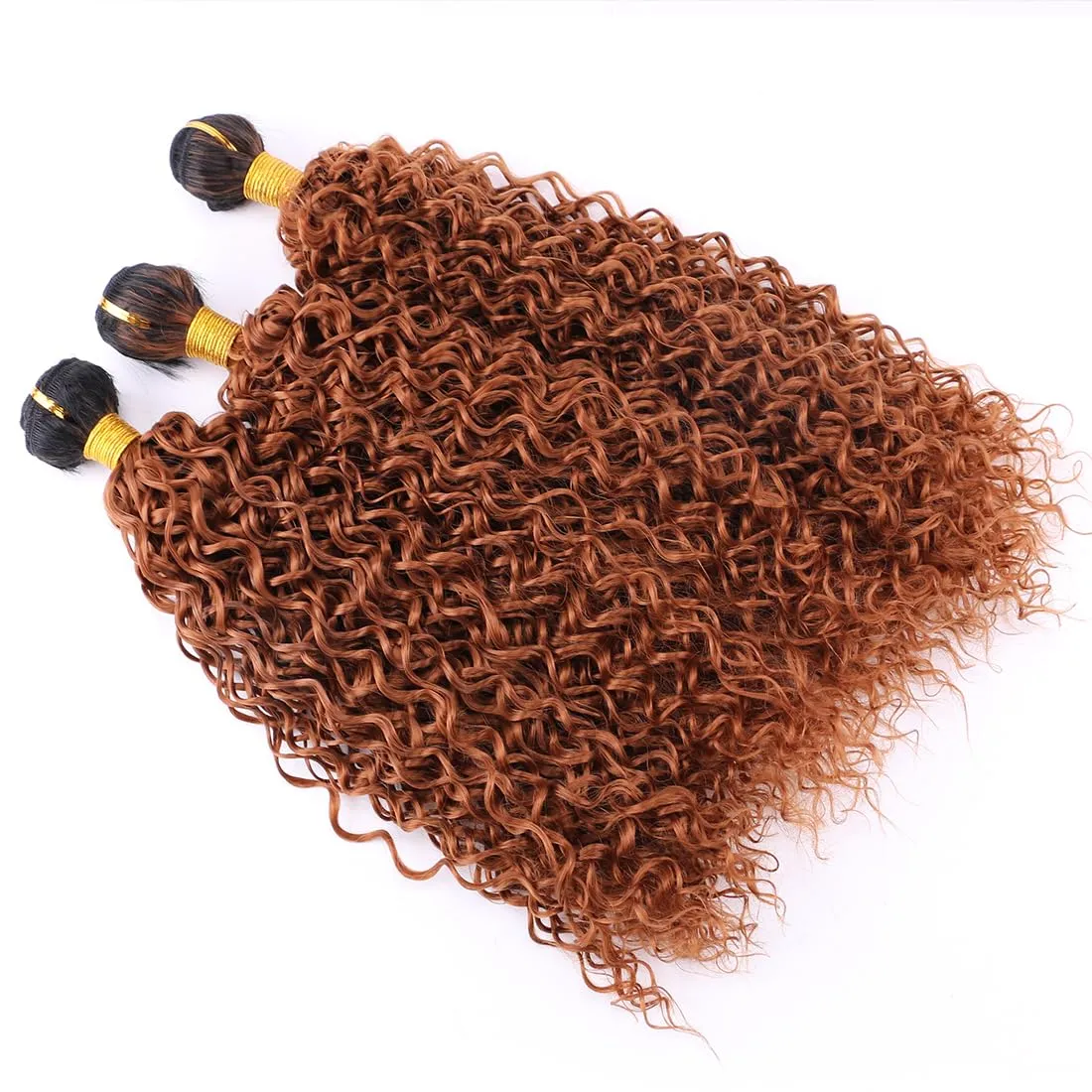 Afro Kinky Curly Synthetic Hair Weave 3 Bundles 18 20 22 Inches Ombre Brown Jerry Curly Bundles High Temperature Fiber Hair Extensions for Black Women