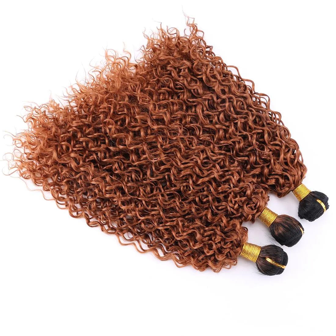 Afro Kinky Curly Synthetic Hair Weave 3 Bundles 18 20 22 Inches Ombre Brown Jerry Curly Bundles High Temperature Fiber Hair Extensions for Black Women