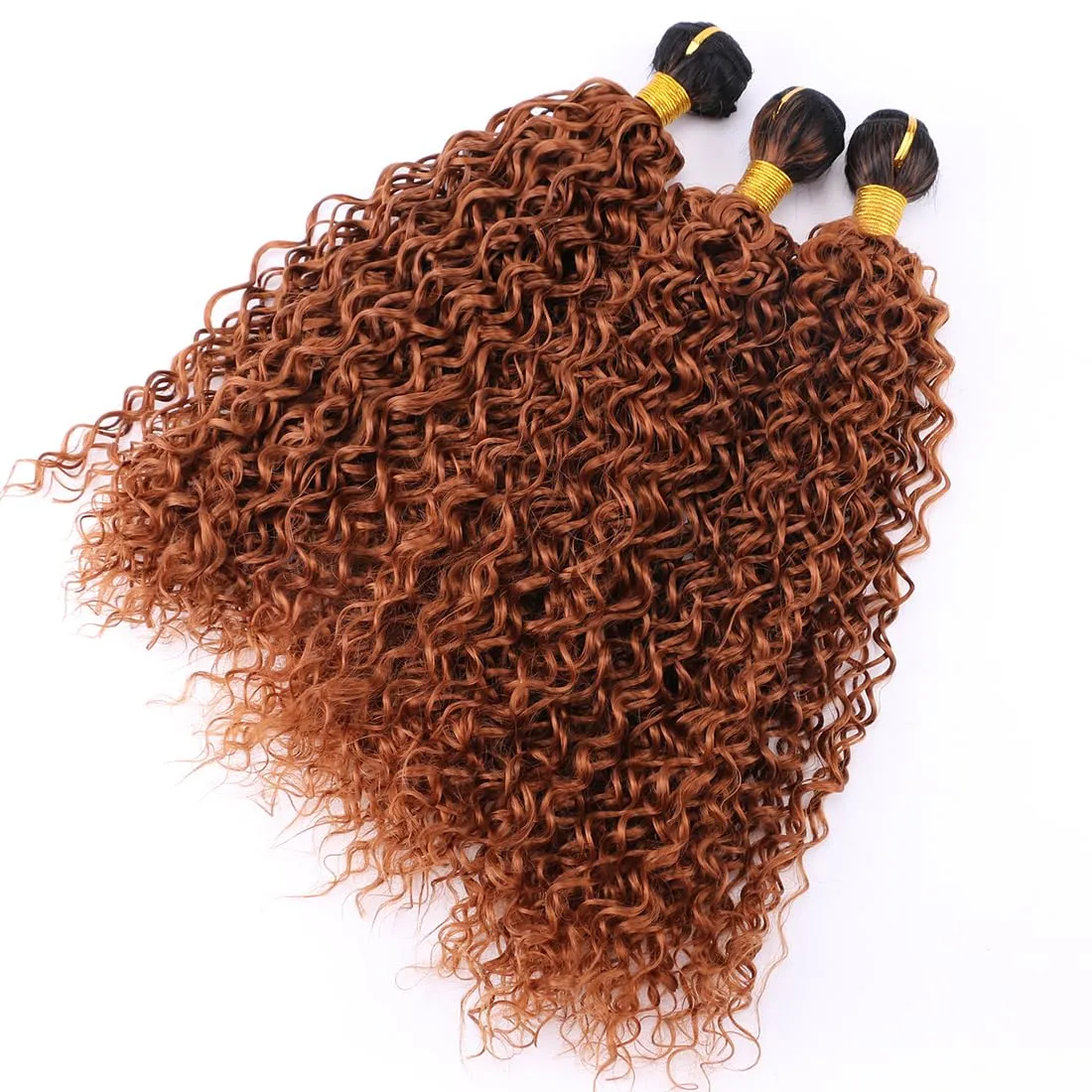 Afro Kinky Curly Synthetic Hair Weave 3 Bundles 18 20 22 Inches Ombre Brown Jerry Curly Bundles High Temperature Fiber Hair Extensions for Black Women