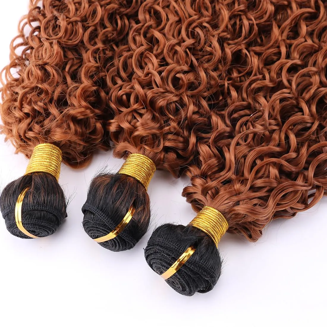 Afro Kinky Curly Synthetic Hair Weave 3 Bundles 18 20 22 Inches Ombre Brown Jerry Curly Bundles High Temperature Fiber Hair Extensions for Black Women