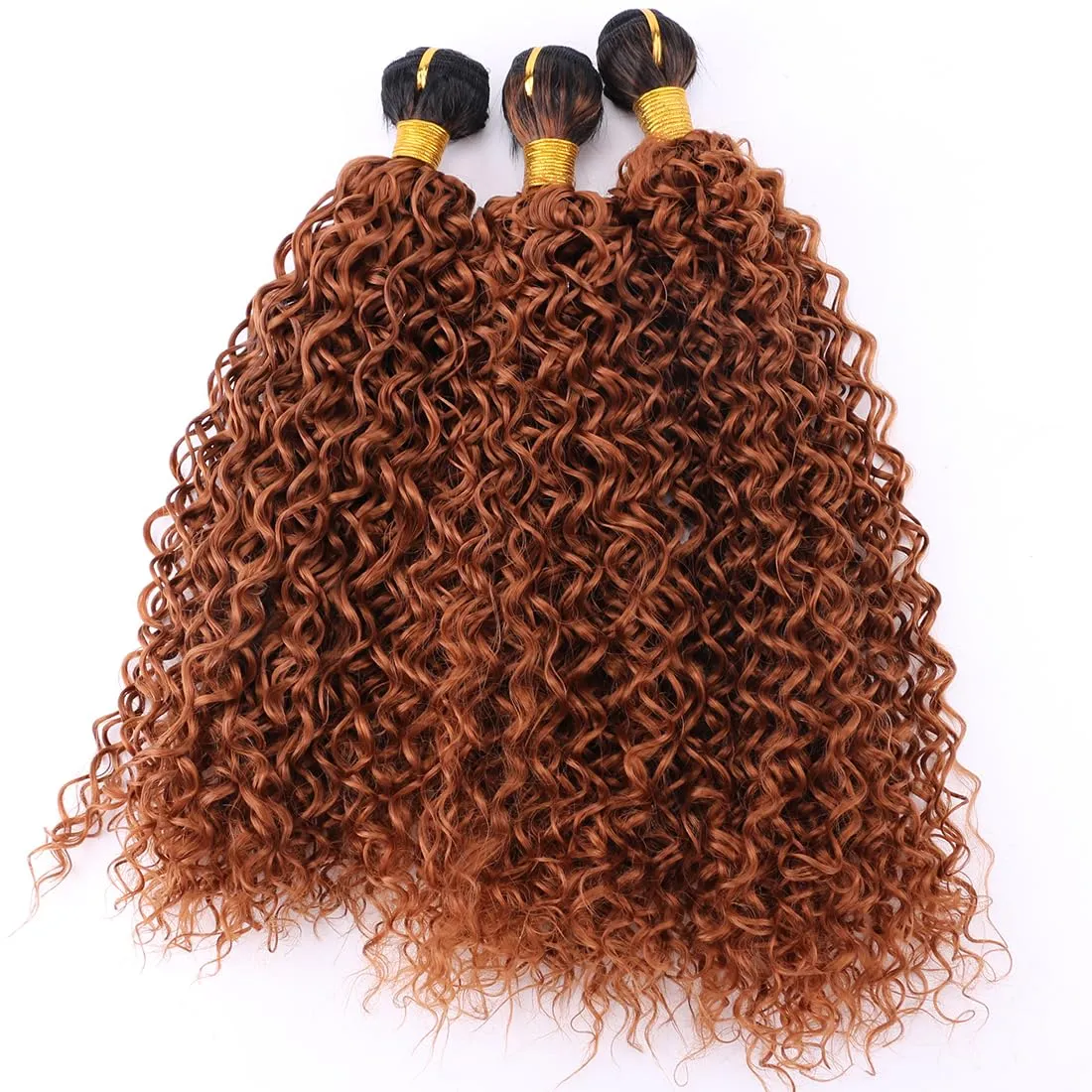 Afro Kinky Curly Synthetic Hair Weave 3 Bundles 18 20 22 Inches Ombre Brown Jerry Curly Bundles High Temperature Fiber Hair Extensions for Black Women