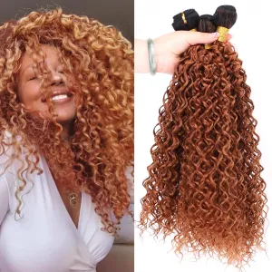 Afro Kinky Curly Synthetic Hair Weave 3 Bundles 18 20 22 Inches Ombre Brown Jerry Curly Bundles High Temperature Fiber Hair Extensions for Black Women