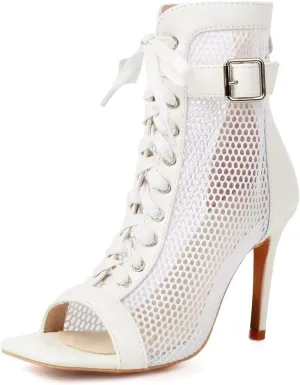 Agodor Women's Peep Toe Stiletto High Heels Lace Wedding Shoes Square Toe Ankle Strap Platform Sandals
