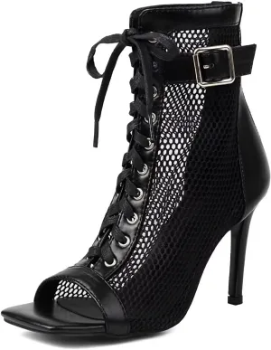 Agodor Women's Peep Toe Stiletto High Heels Lace Wedding Shoes Square Toe Ankle Strap Platform Sandals