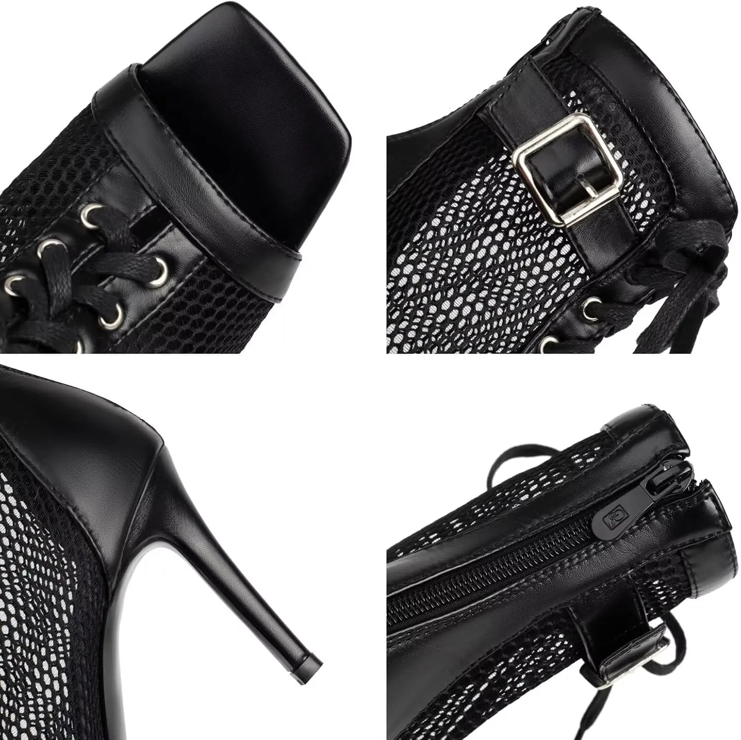 Agodor Women's Peep Toe Stiletto High Heels Lace Wedding Shoes Square Toe Ankle Strap Platform Sandals