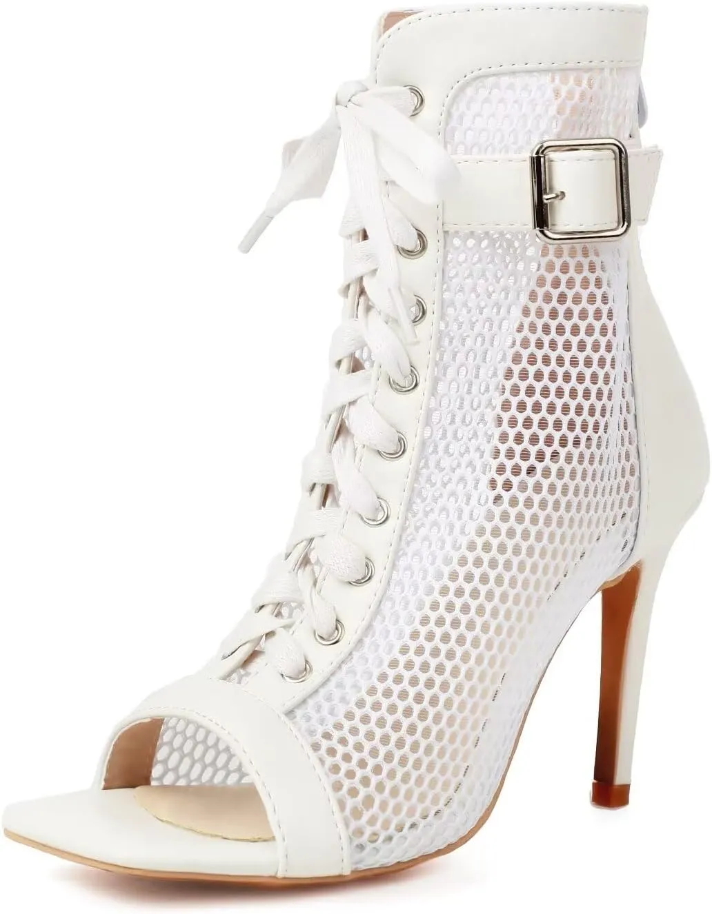 Agodor Women's Peep Toe Stiletto High Heels Lace Wedding Shoes Square Toe Ankle Strap Platform Sandals