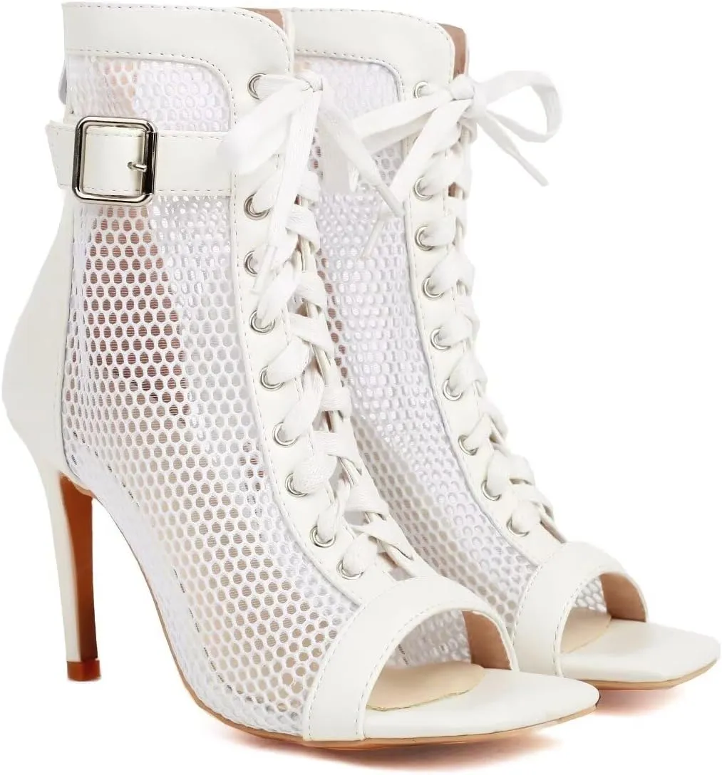 Agodor Women's Peep Toe Stiletto High Heels Lace Wedding Shoes Square Toe Ankle Strap Platform Sandals
