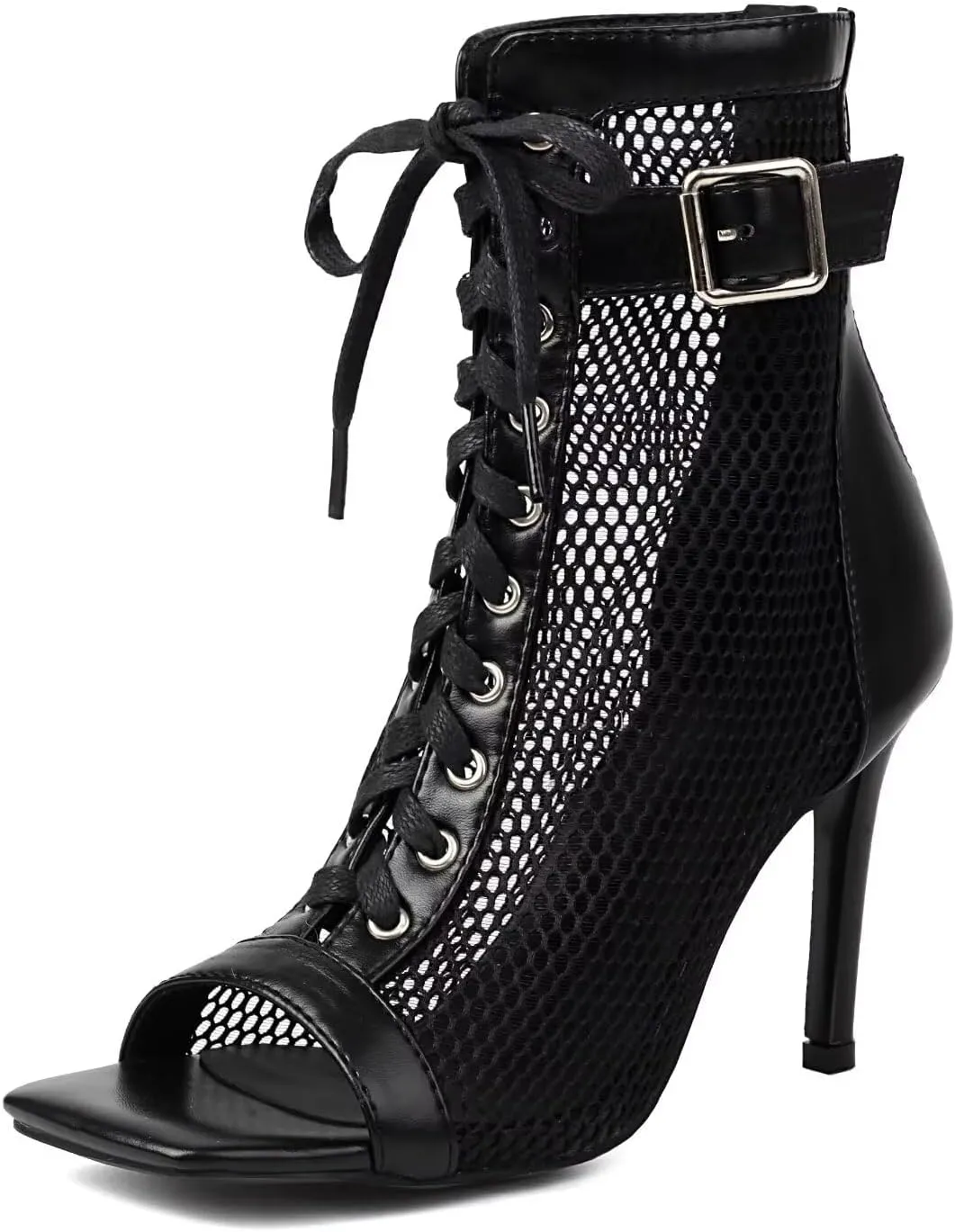 Agodor Women's Peep Toe Stiletto High Heels Lace Wedding Shoes Square Toe Ankle Strap Platform Sandals