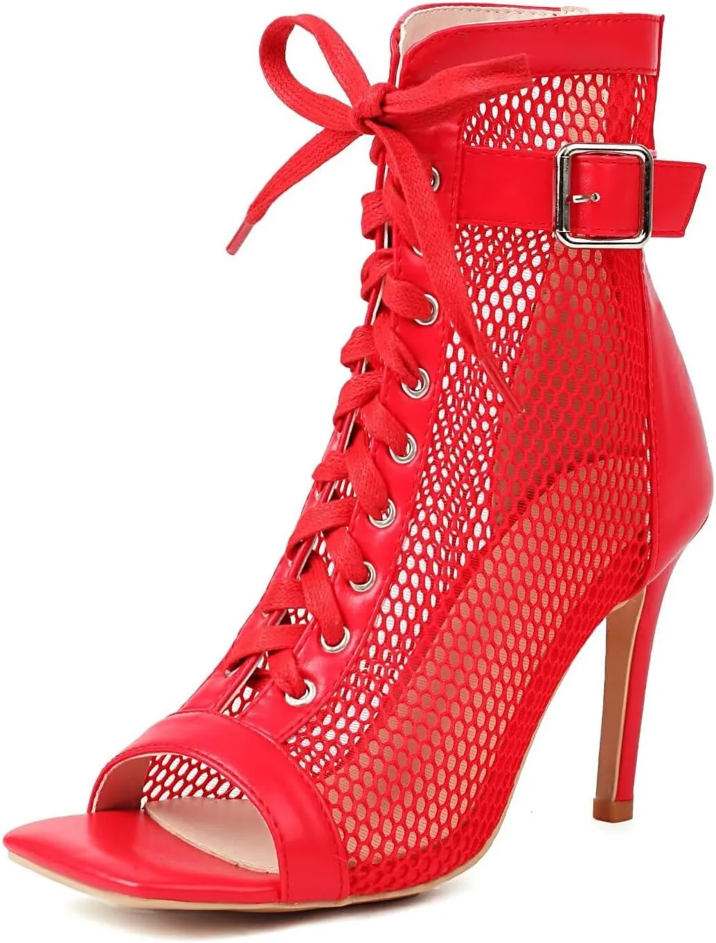 Agodor Women's Peep Toe Stiletto High Heels Lace Wedding Shoes Square Toe Ankle Strap Platform Sandals