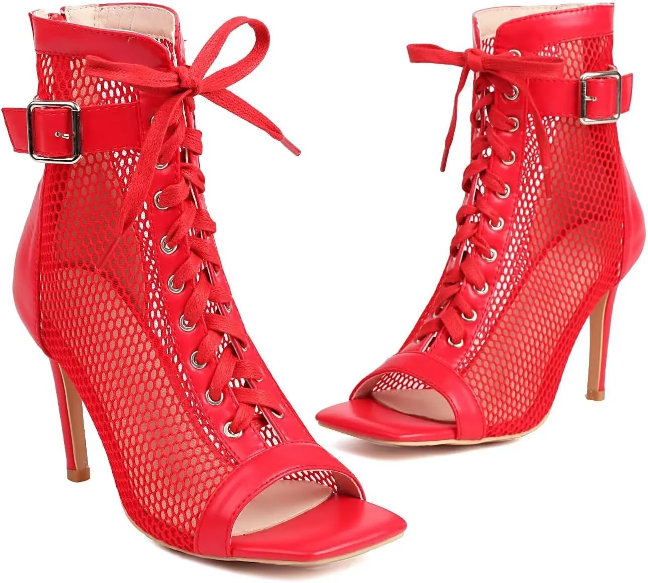 Agodor Women's Peep Toe Stiletto High Heels Lace Wedding Shoes Square Toe Ankle Strap Platform Sandals