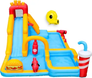 AirMyFun Inflatable Water Park, Water Slides for Kids Backyard, Bounce House for Kids 3-8 Outdoor| Paddling Pool - Boxing Ring, Climbing Wall - Spacious Splash Zone - Includes Patch Kit & Blower