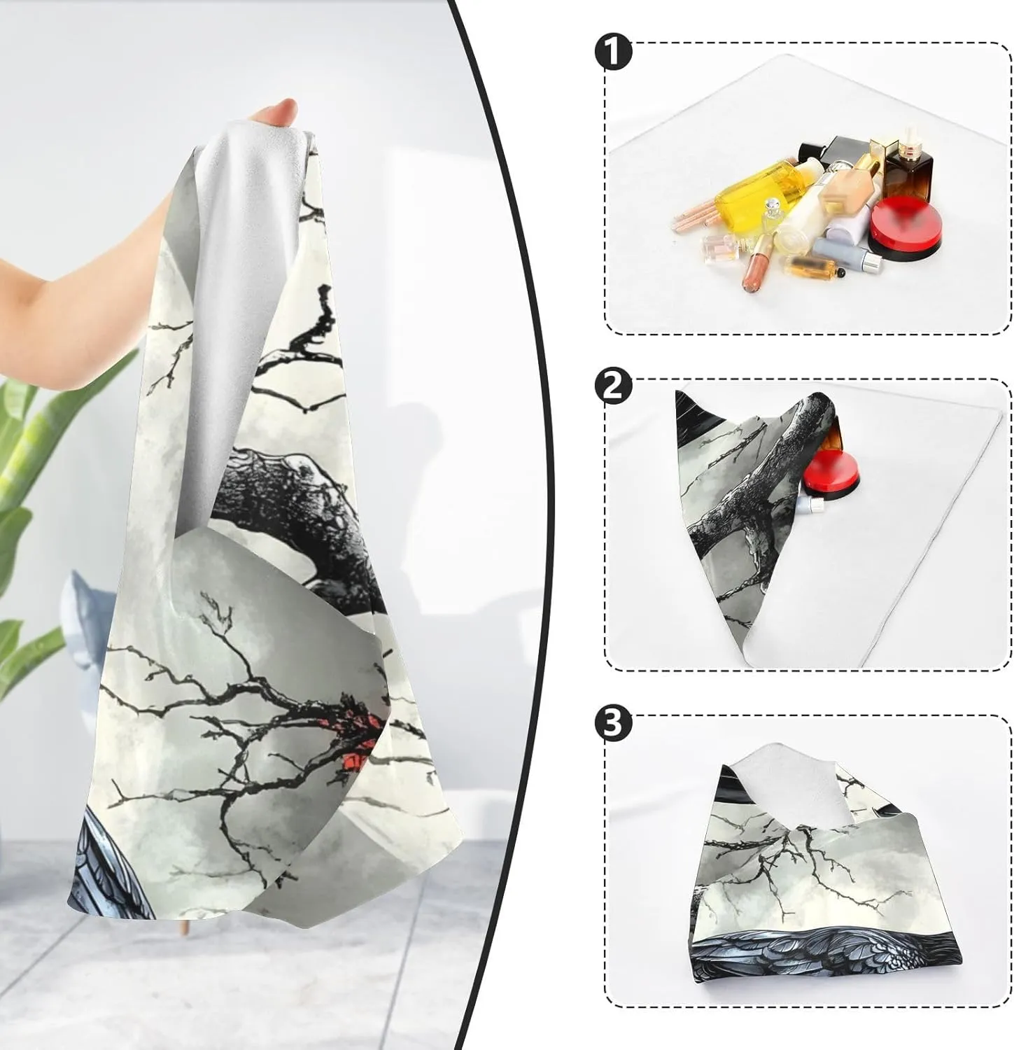 AIXIWAWA Self Adhesive Warp Cloth Crow Moon Print for Organizing, Open Lay Flat Cosmetic Bag Makeup Bag Cloth 21.7x21.7 in