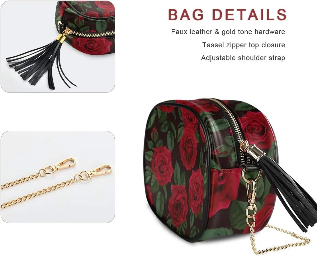 ALAZA PU Leather Small Crossbody Bag Purse Wallet Red Rose Flower Floral Cell Phone Bags with Adjustable Chain Strap & Multi Pocket