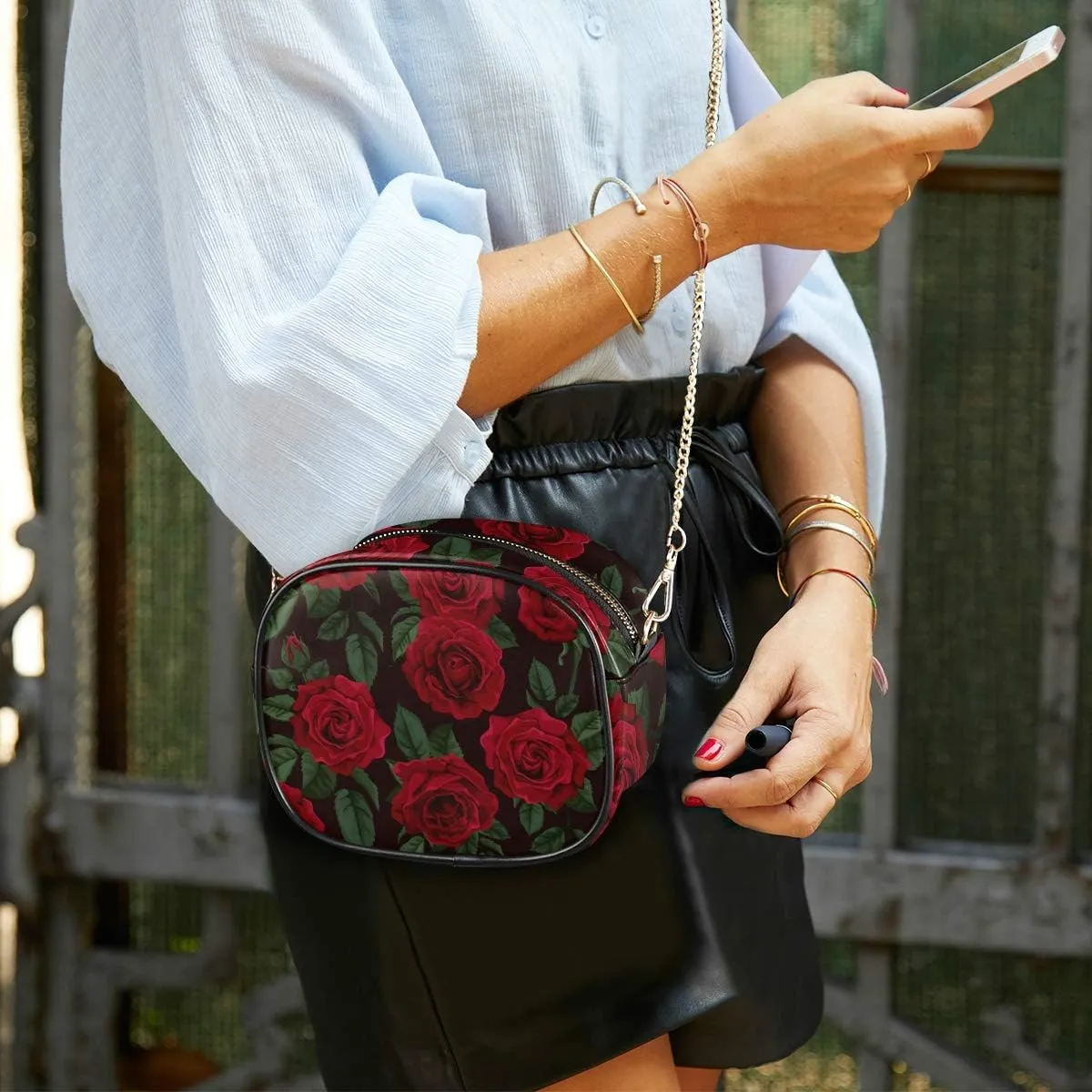ALAZA PU Leather Small Crossbody Bag Purse Wallet Red Rose Flower Floral Cell Phone Bags with Adjustable Chain Strap & Multi Pocket