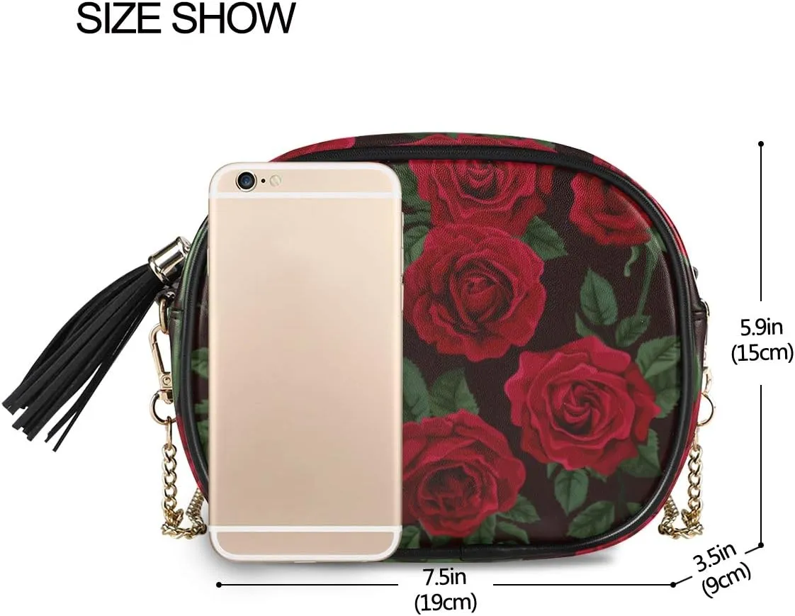 ALAZA PU Leather Small Crossbody Bag Purse Wallet Red Rose Flower Floral Cell Phone Bags with Adjustable Chain Strap & Multi Pocket
