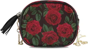 ALAZA PU Leather Small Crossbody Bag Purse Wallet Red Rose Flower Floral Cell Phone Bags with Adjustable Chain Strap & Multi Pocket