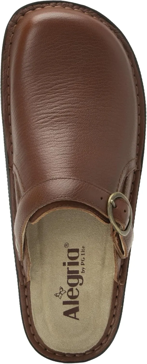 Alegria Women's Bryn Open Back Leather Slide with Ankle Strap
