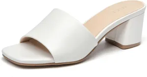 ALLOT Women's Square Toe Heeled Sandals Low Chunky Heel Comfortable Dress Heels Slip on Casual Pumps Shoes