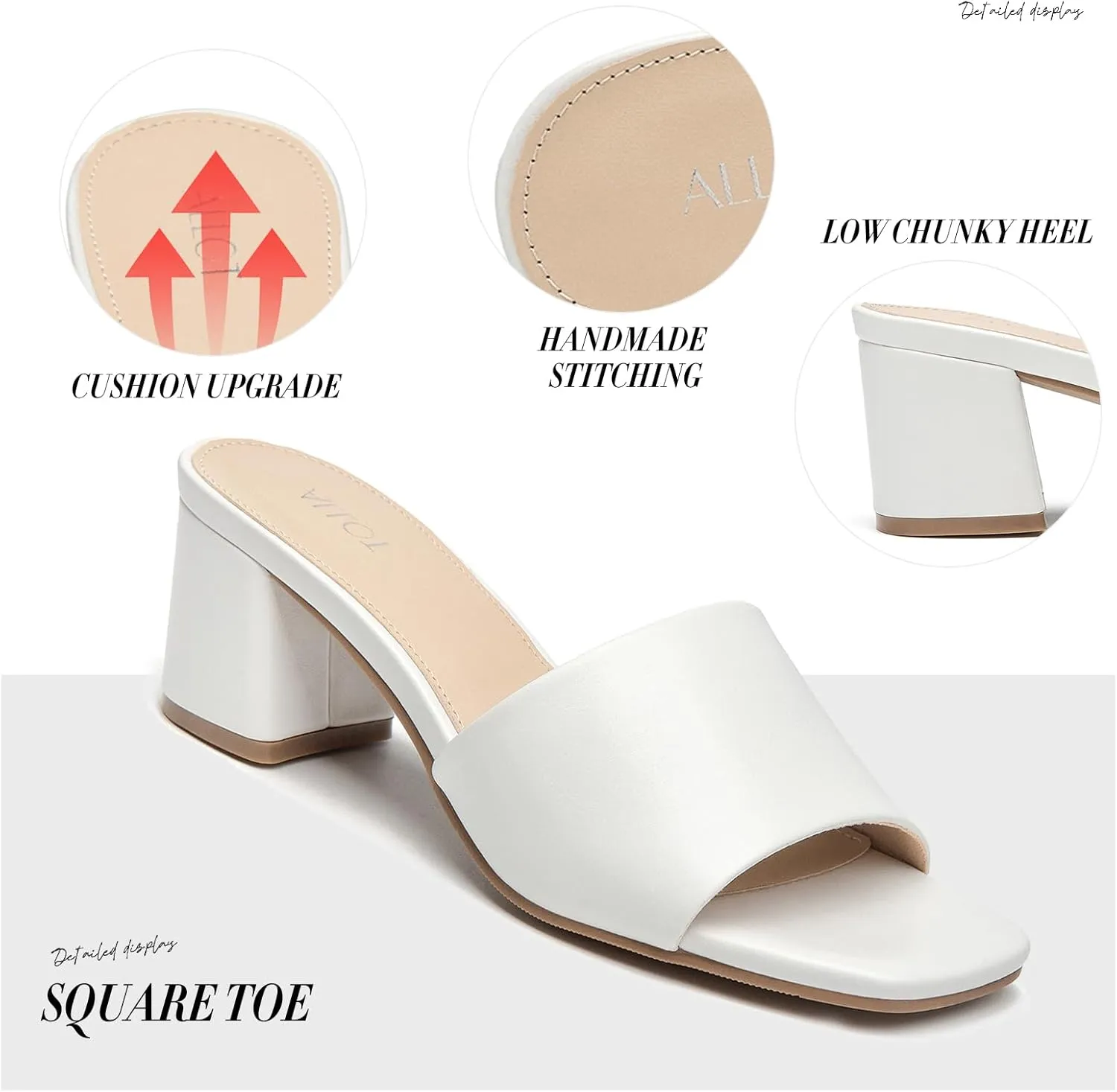 ALLOT Women's Square Toe Heeled Sandals Low Chunky Heel Comfortable Dress Heels Slip on Casual Pumps Shoes