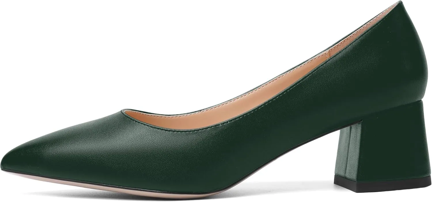 AMBELIGHT Womens Pointed Toe Casual Block Office Matte Slip On Chunky Low Heel Pumps Shoes 2 Inch