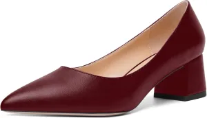 AMBELIGHT Womens Pointed Toe Casual Block Office Matte Slip On Chunky Low Heel Pumps Shoes 2 Inch