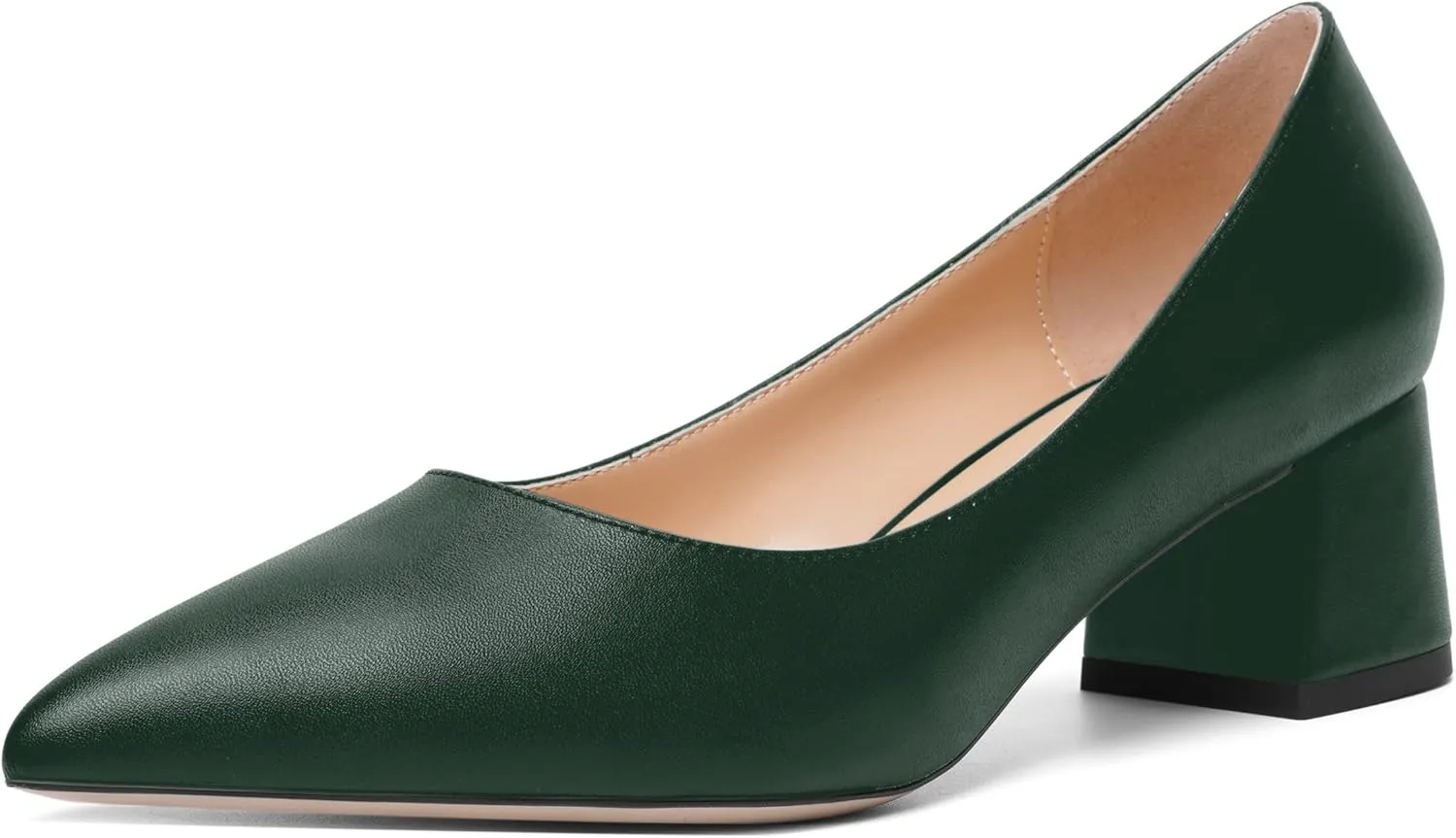 AMBELIGHT Womens Pointed Toe Casual Block Office Matte Slip On Chunky Low Heel Pumps Shoes 2 Inch