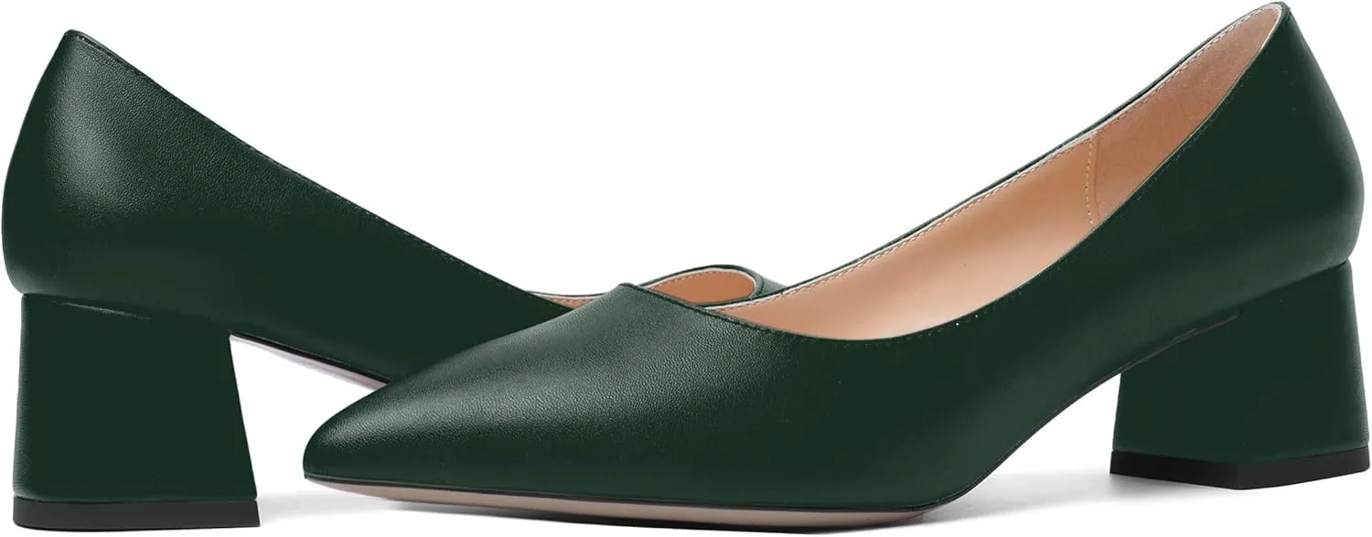 AMBELIGHT Womens Pointed Toe Casual Block Office Matte Slip On Chunky Low Heel Pumps Shoes 2 Inch
