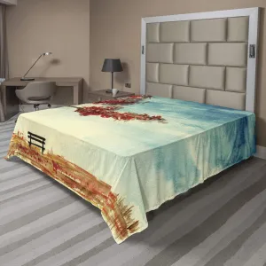 Ambesonne Tree Flat Sheet, Watercolors Design of a Tree and Bench Earth Ecological Protection for Future Image, Soft and Comfortable Top Sheet Decorative Bedding 1 Piece, Full Size, Orange Blue