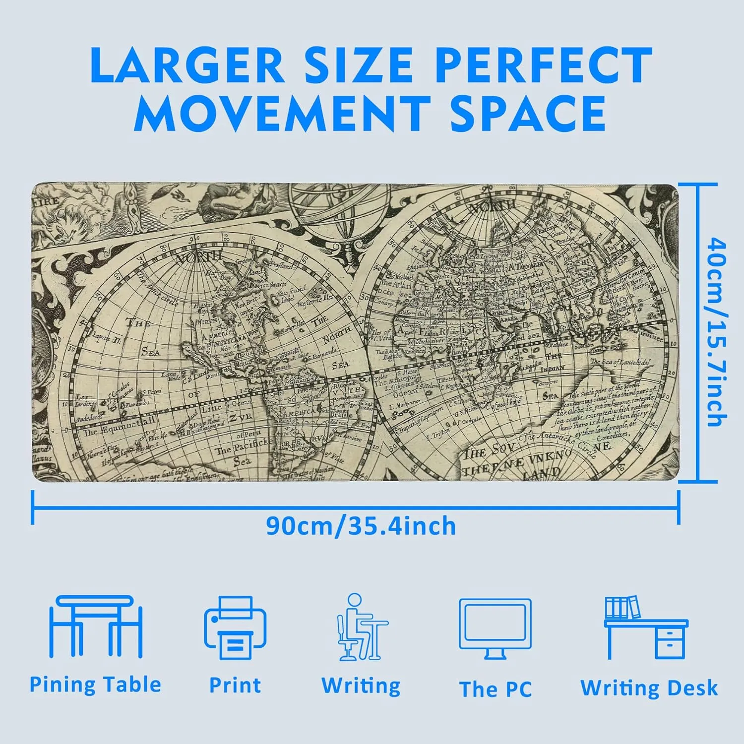 Ancient World Map Extended Large Mouse Pad,Large Gaming Mouse Pad,Extended Big Desk Mat Keyboard Pad,Waterproof Non-Slip Desk Mat for Home Office and Gaming 35.4x15.7 Inch