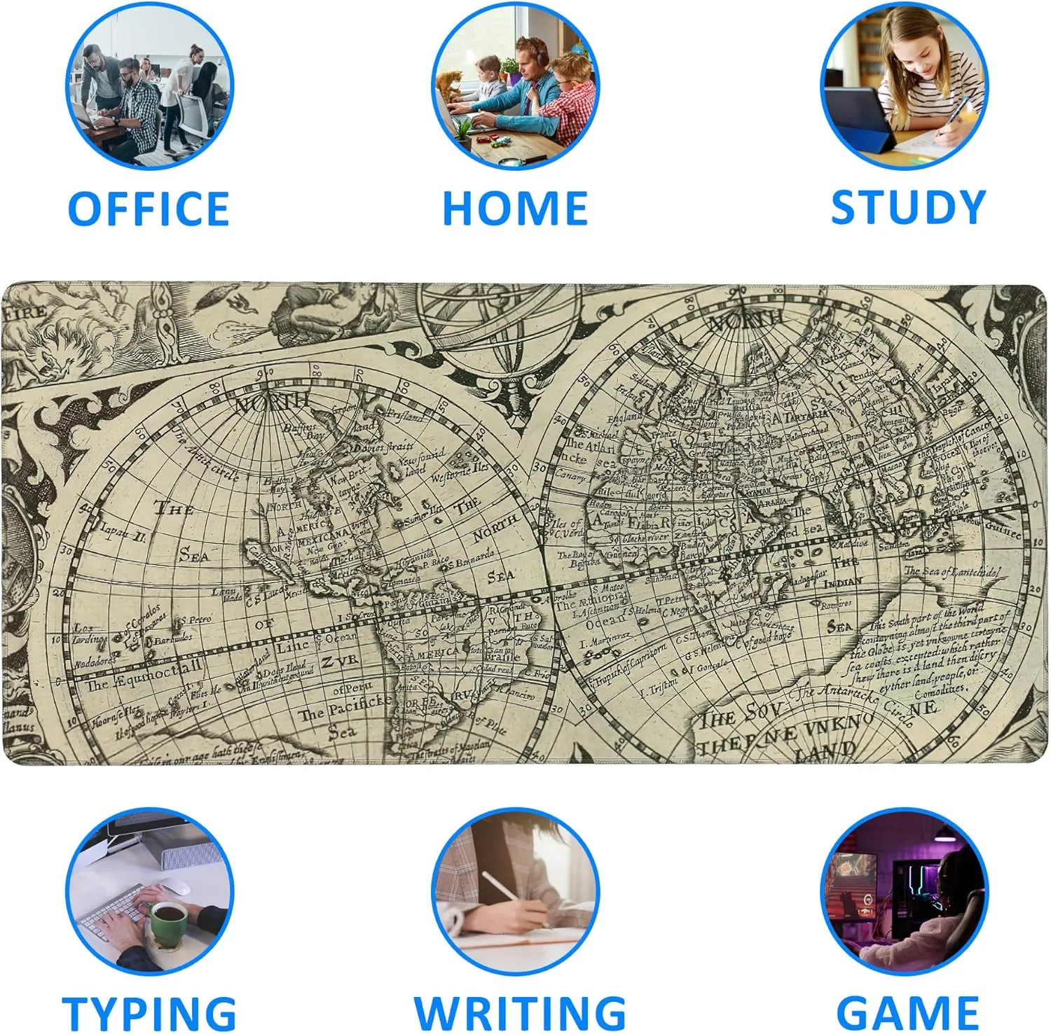 Ancient World Map Extended Large Mouse Pad,Large Gaming Mouse Pad,Extended Big Desk Mat Keyboard Pad,Waterproof Non-Slip Desk Mat for Home Office and Gaming 35.4x15.7 Inch