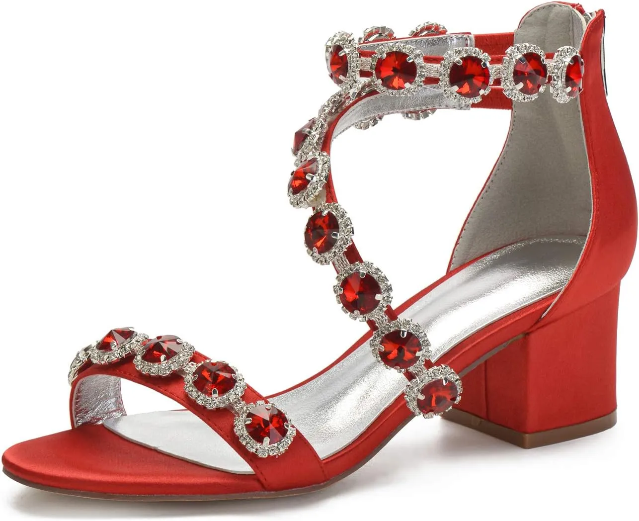 Anna's Bridal White Block Heels Sandals for Women Wide Width Crystal Wedding Shoes for Bride Low Heel Comfortable Pump for Prom Party