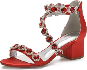 Anna's Bridal White Block Heels Sandals for Women Wide Width Crystal Wedding Shoes for Bride Low Heel Comfortable Pump for Prom Party