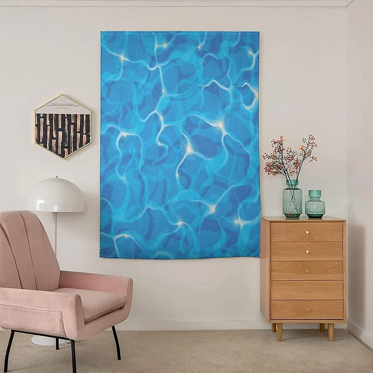 Anywhere Portable Blackout Curtain, Aqua Door Window Curtains, Realistic Vivid Water Texture Ocean Pool Surface Waves Print Bedroom Blackout Curtains,26W x40L Inch, for Bathroom Living Room Bedroom