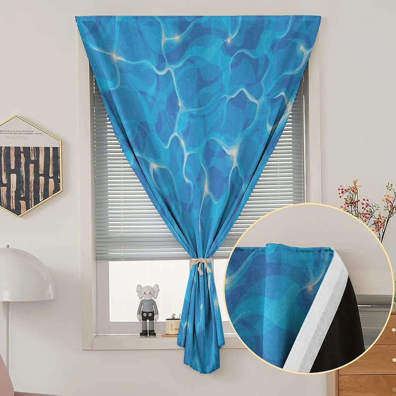 Anywhere Portable Blackout Curtain, Aqua Door Window Curtains, Realistic Vivid Water Texture Ocean Pool Surface Waves Print Bedroom Blackout Curtains,26W x40L Inch, for Bathroom Living Room Bedroom