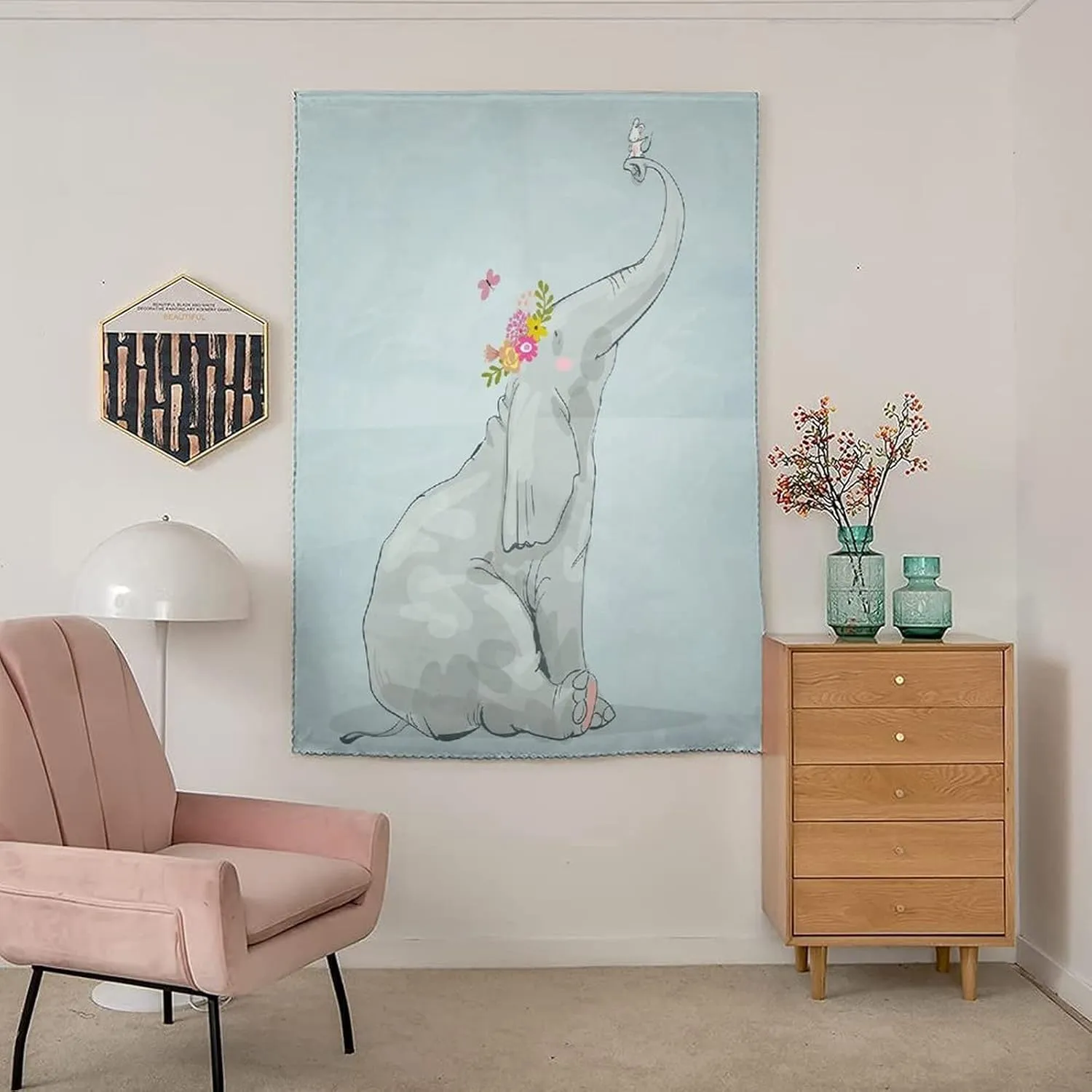 Anywhere Portable Blackout Curtain, Nursery Door Window Curtains, Elephant Little Mouse Friendship Fun Art Hand Drawn Print Bedroom Blackout Curtains,24W x40L Inches, for Nursery,Children Kids Bedroom