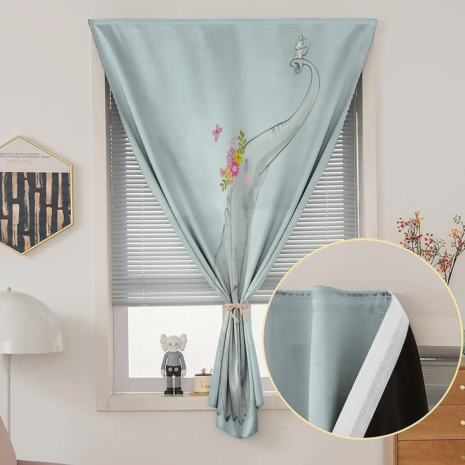 Anywhere Portable Blackout Curtain, Nursery Door Window Curtains, Elephant Little Mouse Friendship Fun Art Hand Drawn Print Bedroom Blackout Curtains,24W x40L Inches, for Nursery,Children Kids Bedroom