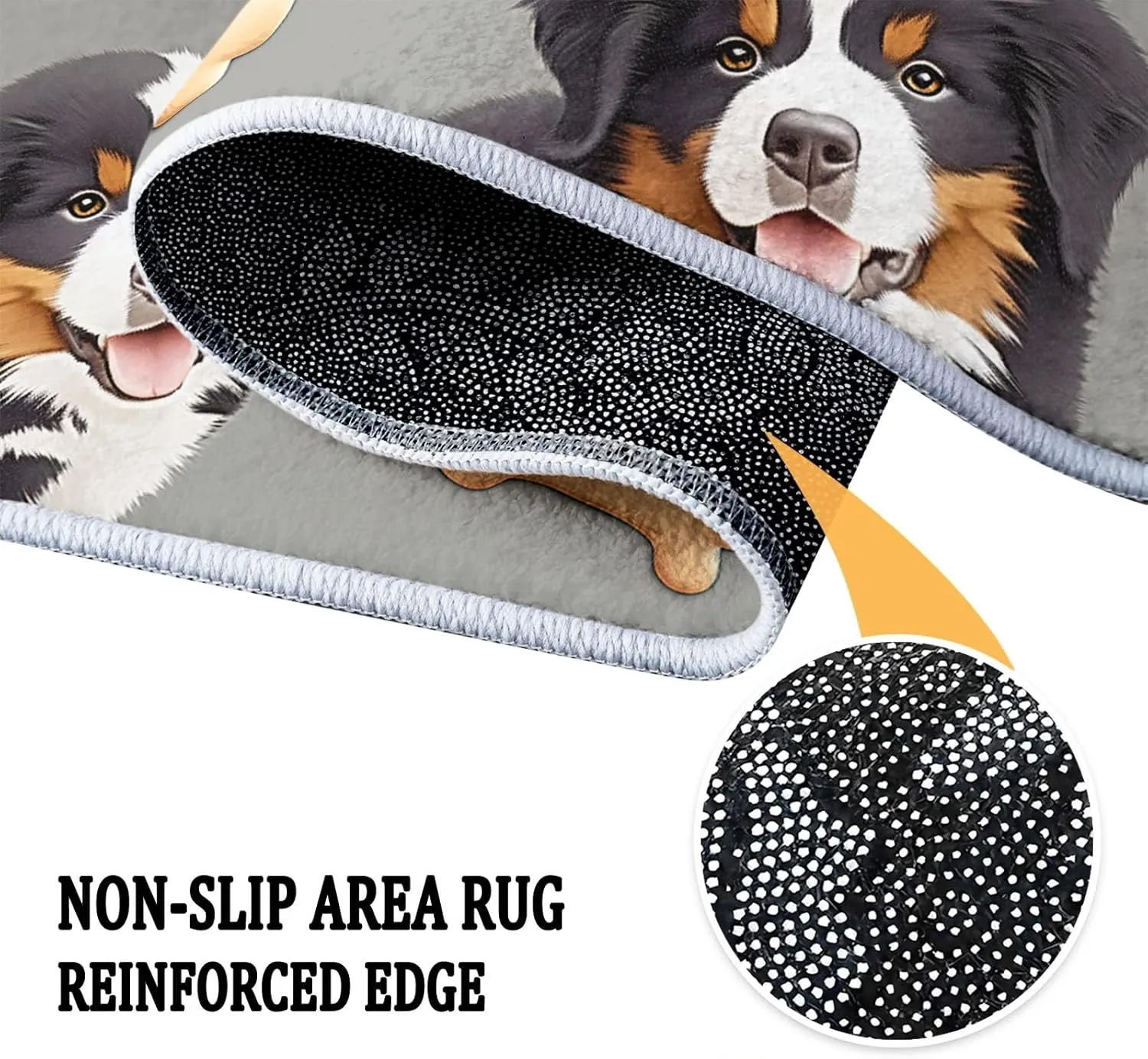Area Rugs Cartoon Animal Bernese Mountain Dog Cute 5 x 8 ft Non Slip Washable Living Room Carpet Printed Low-Pile Water-Resistant Rug Grey, for Living Room Bedroom Kitchen, Runner Home Decor Area Rug