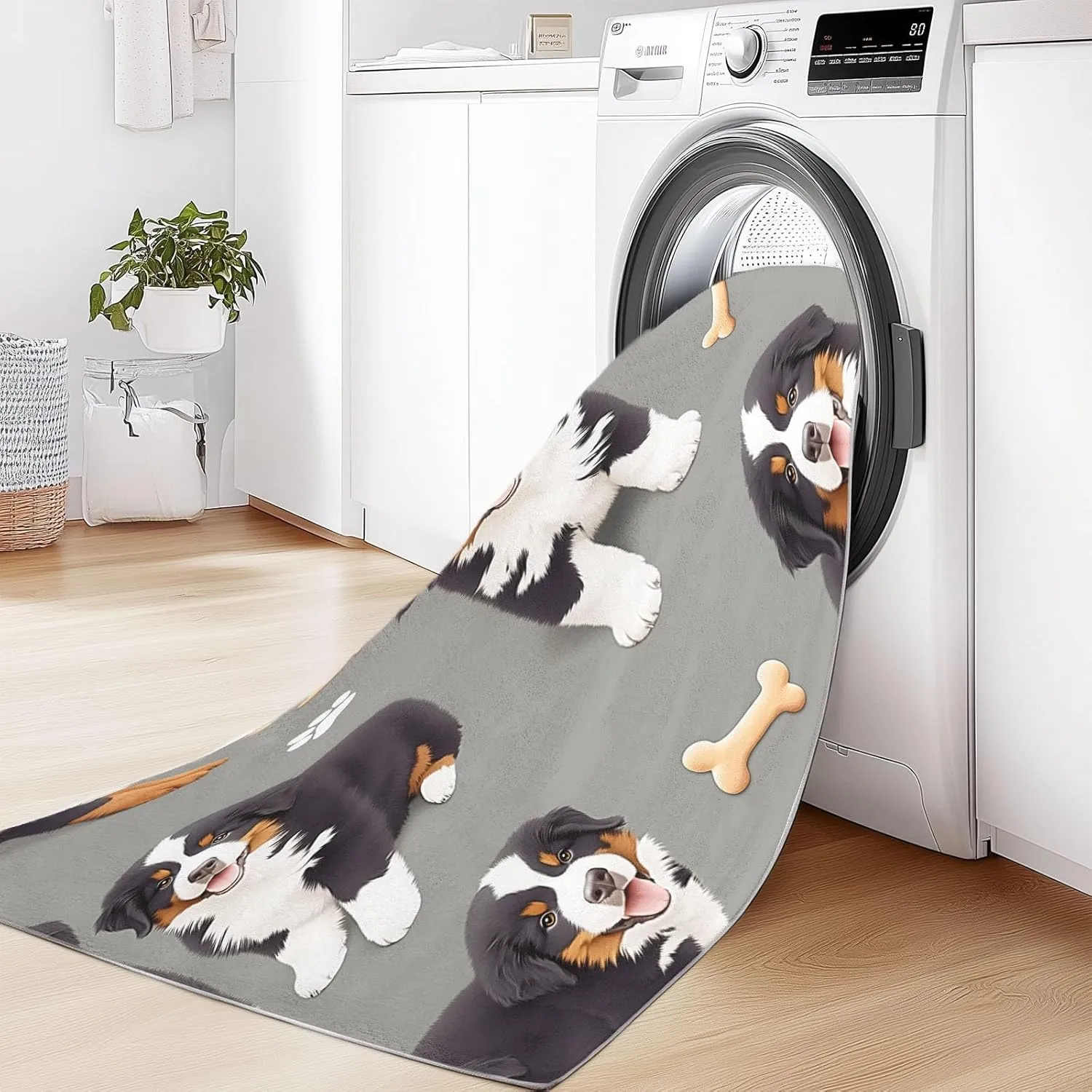 Area Rugs Cartoon Animal Bernese Mountain Dog Cute 5 x 8 ft Non Slip Washable Living Room Carpet Printed Low-Pile Water-Resistant Rug Grey, for Living Room Bedroom Kitchen, Runner Home Decor Area Rug