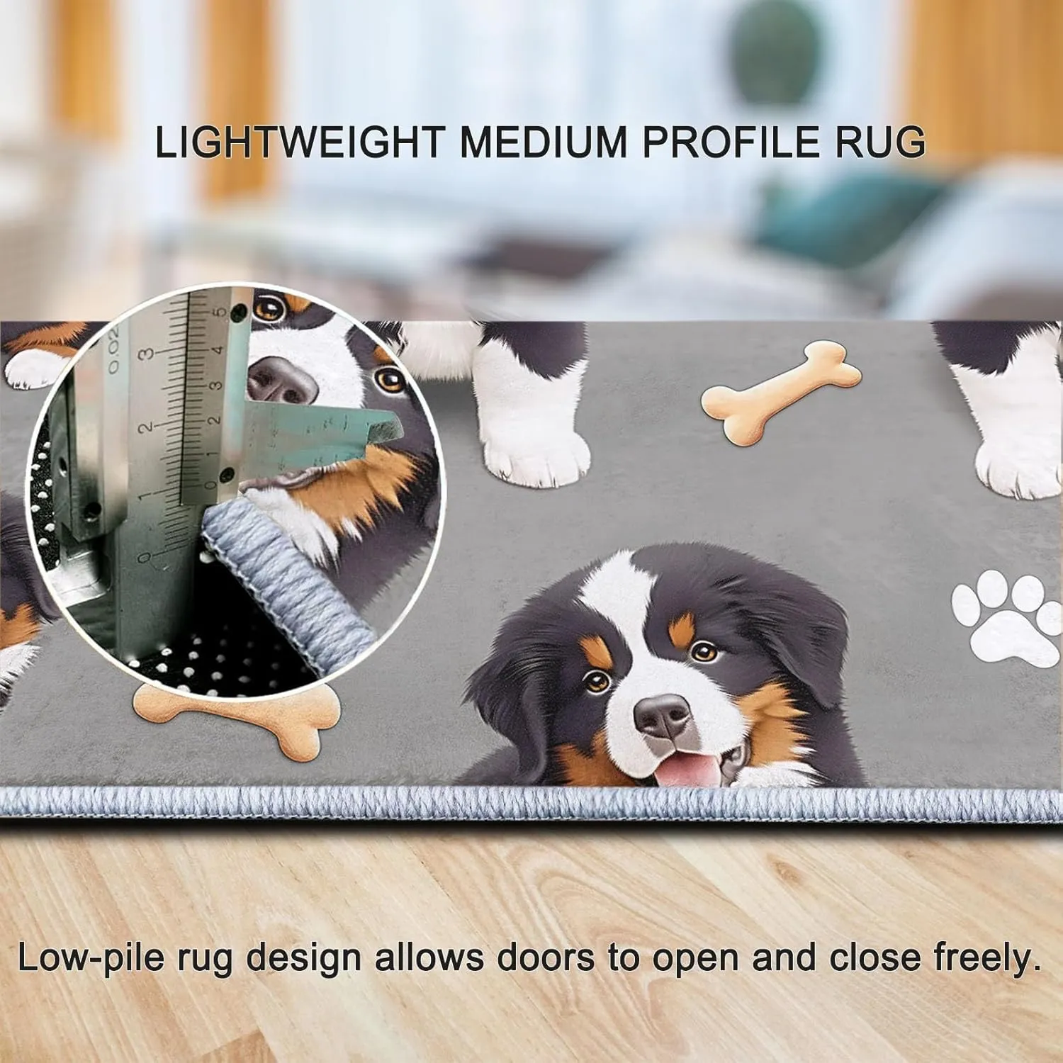 Area Rugs Cartoon Animal Bernese Mountain Dog Cute 5 x 8 ft Non Slip Washable Living Room Carpet Printed Low-Pile Water-Resistant Rug Grey, for Living Room Bedroom Kitchen, Runner Home Decor Area Rug