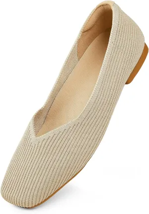 Arromic Nude Flats Shoes for Women, Square Toe Ballet Flats Shoes, Washable Comfortable Knit Flats for Women, Soft Slip on Black Flats for Dressy Wedding Work Office Casual