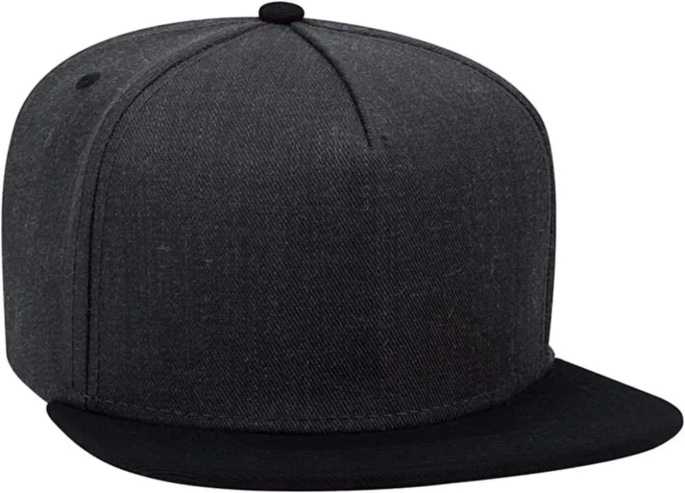 Ashen Fane Heather Wool Blend 5 Panel Snapback Flat Bill Two Tone Hat
