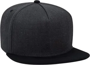 Ashen Fane Heather Wool Blend 5 Panel Snapback Flat Bill Two Tone Hat