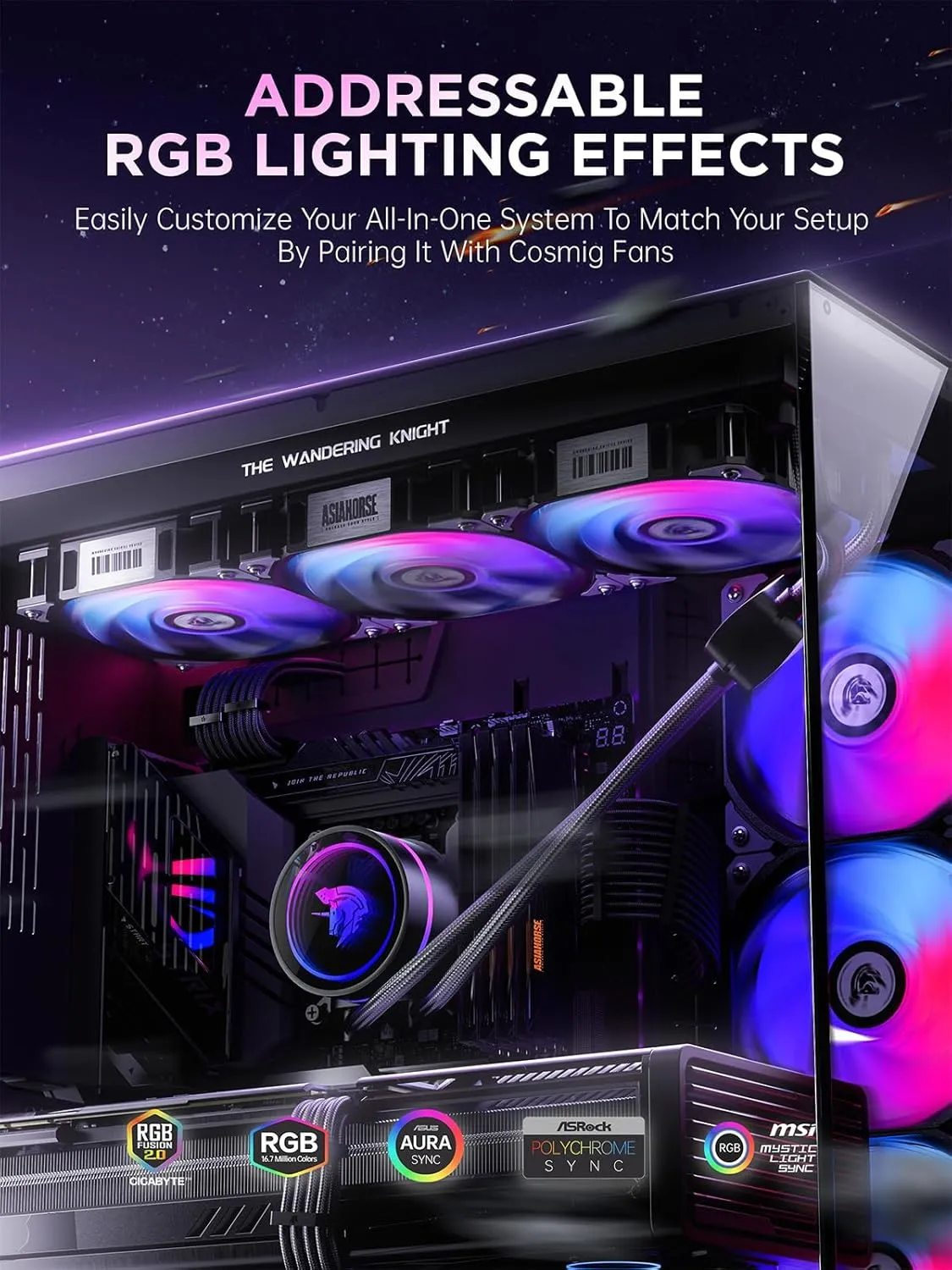AsiaHorse WK-A360 ARGB All-in-One AIO CPU Liquid Cooler, Wandering Knight 360mm Water Cooling System with Dual High-Performance Pump and 3×120mm PWM Fans, Compatible with Intel & AMD CPUs (Black)
